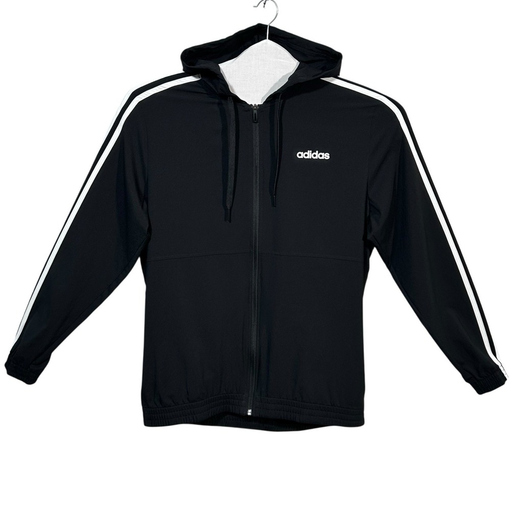 adidas Men's 3-Stripe Woven Track Jacket Size M Black-White Full‎ Zip Hooded